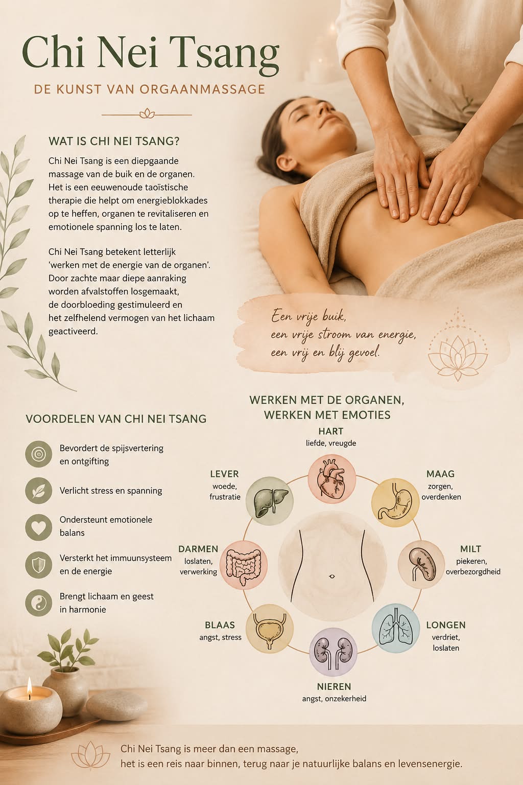 Chi Nei Tsang infographic, voordelen, organen en emoties